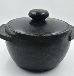 1.6 – 1.8 liter Cook & Serve Pot Handmade Natural Soapstone / Kalchatti | Open Fire and Gas Stove Compatible | Pre-Seasoned | With Lid